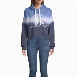 Calvin Klein XL blue ombré cropped hooded sweatshirt